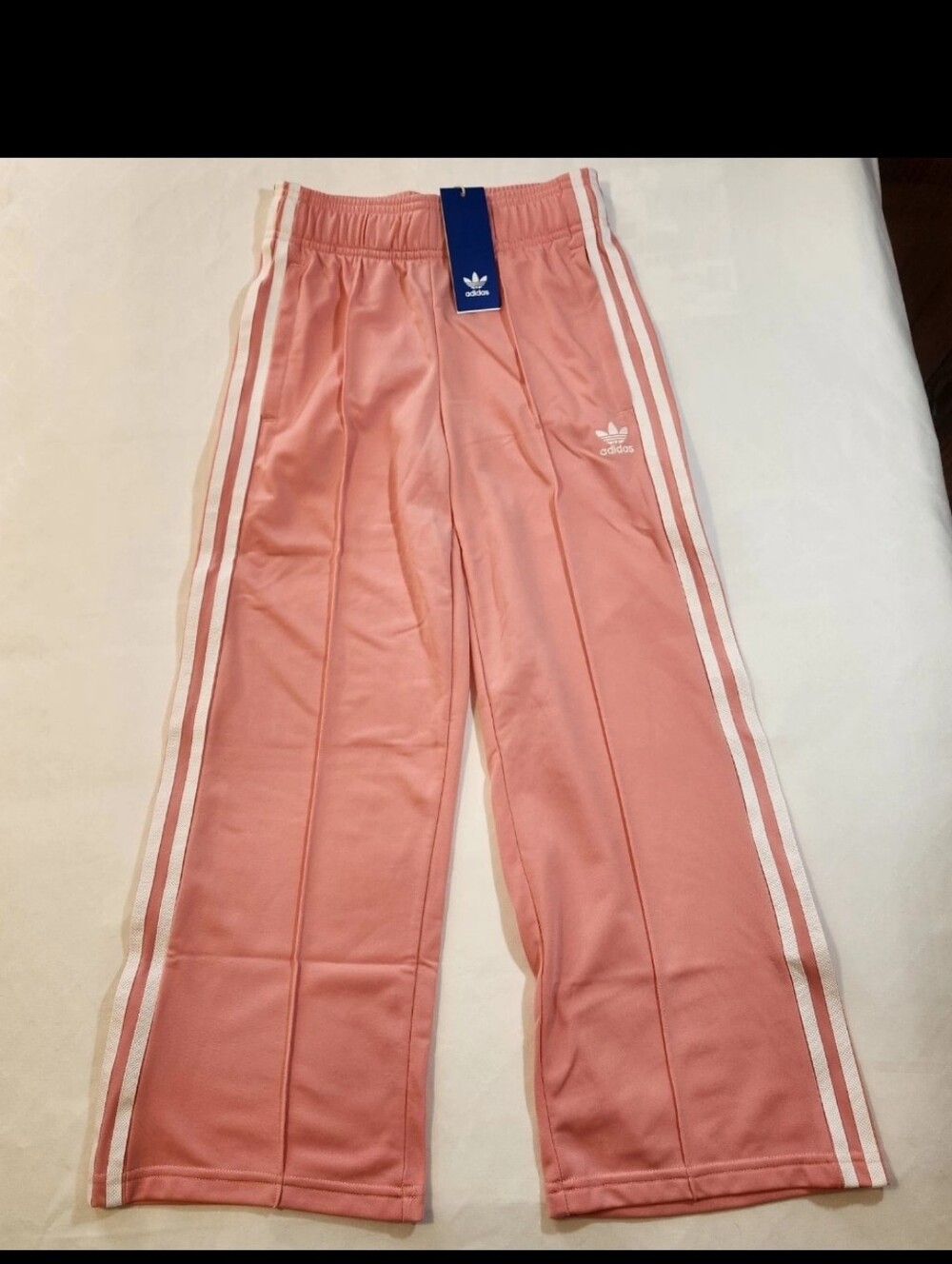 NWT Adidas Originals Girl's Small Wide Leg Track Pants Pink 3-Stripe Retro JD16